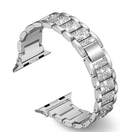 Metal Diamond-Encrusted Watch Band