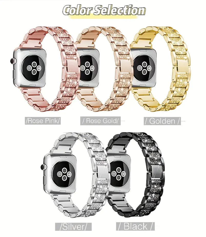 Metal Diamond-Encrusted Watch Band