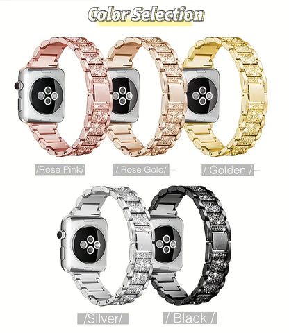 Metal Diamond-Encrusted Watch Band